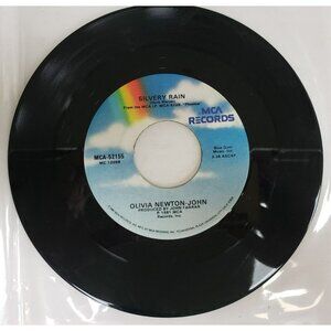 Record 45 RPM Vinyl  Olivia Newton John- Silvery Rain/ Tied Up VINTAGE 1982